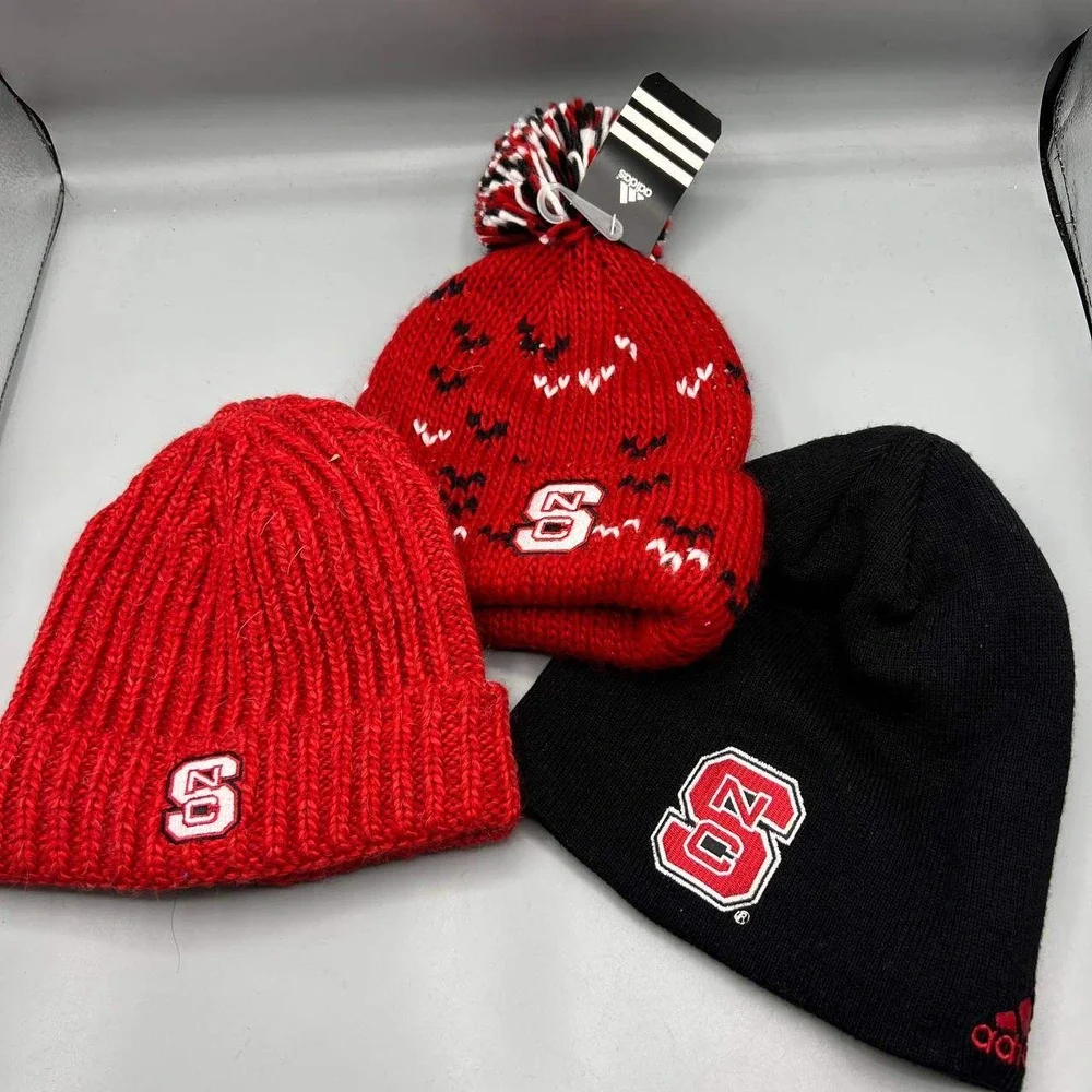 Lot of 3 North Carolina State Wolfpack Hat Youth Red Adidas Beanie Cap New